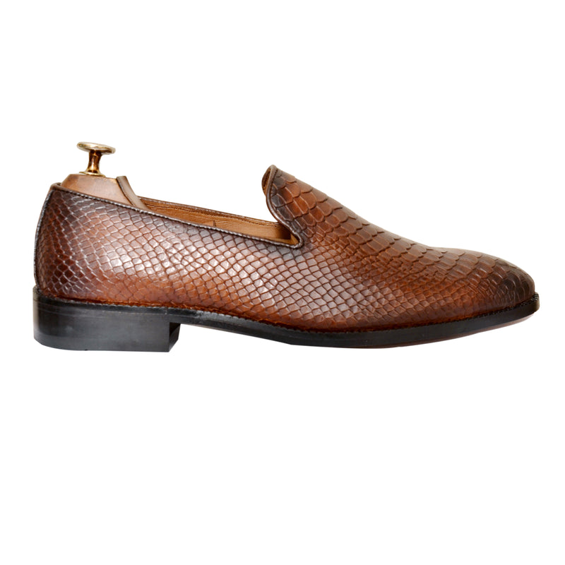 Python Embossed Loafers | Tan