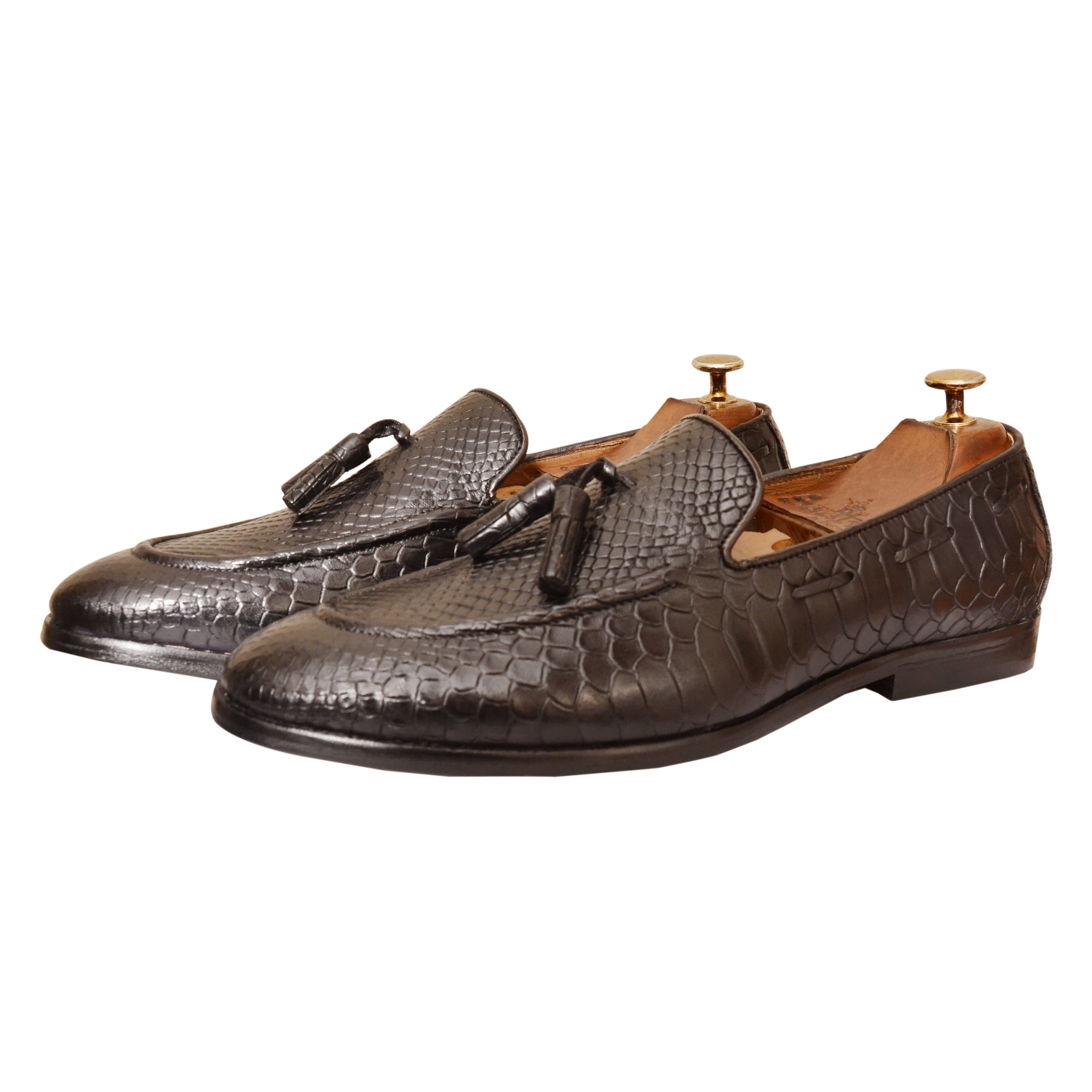 Python Embossed Loafers With Tassles