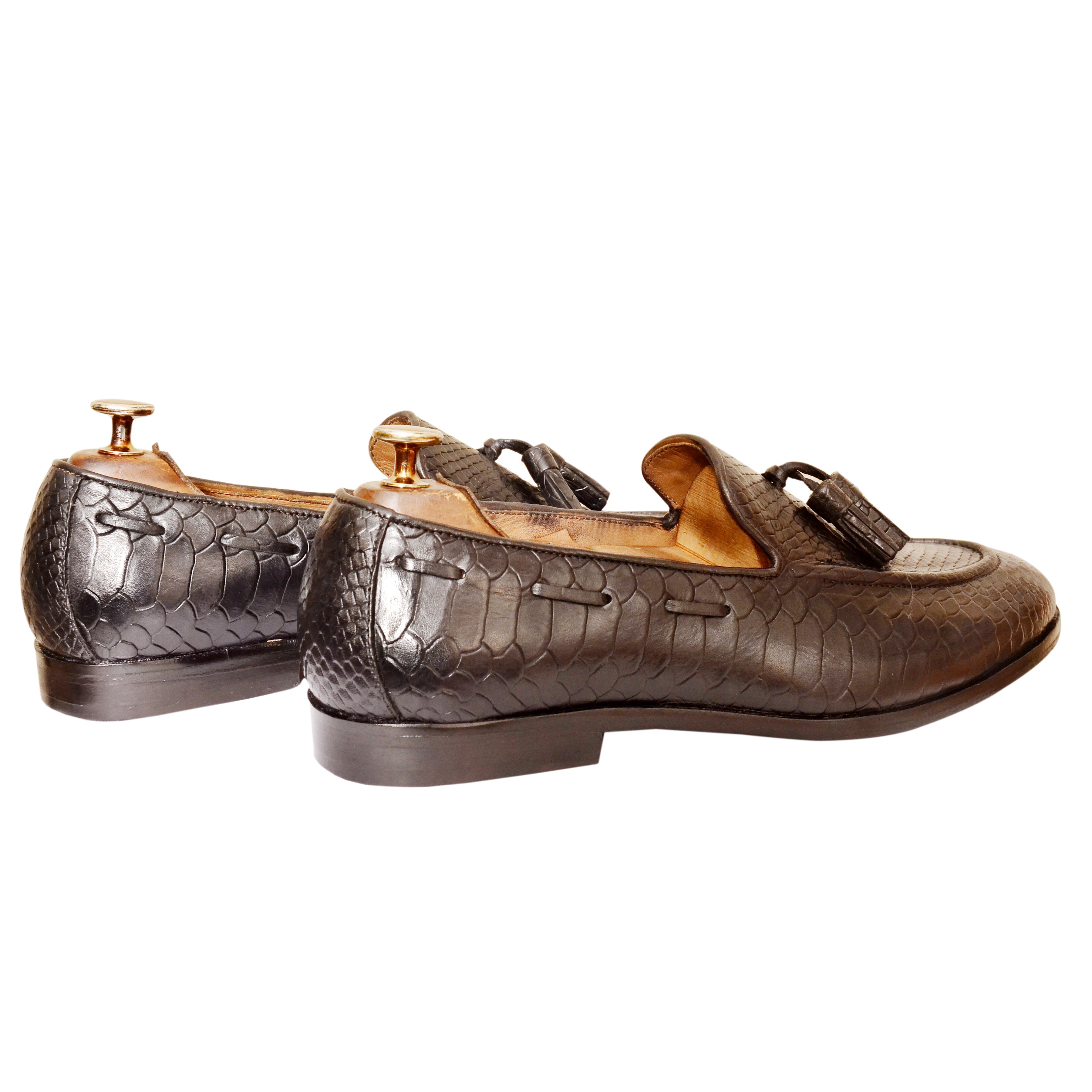 Python Embossed Loafers With Tassles