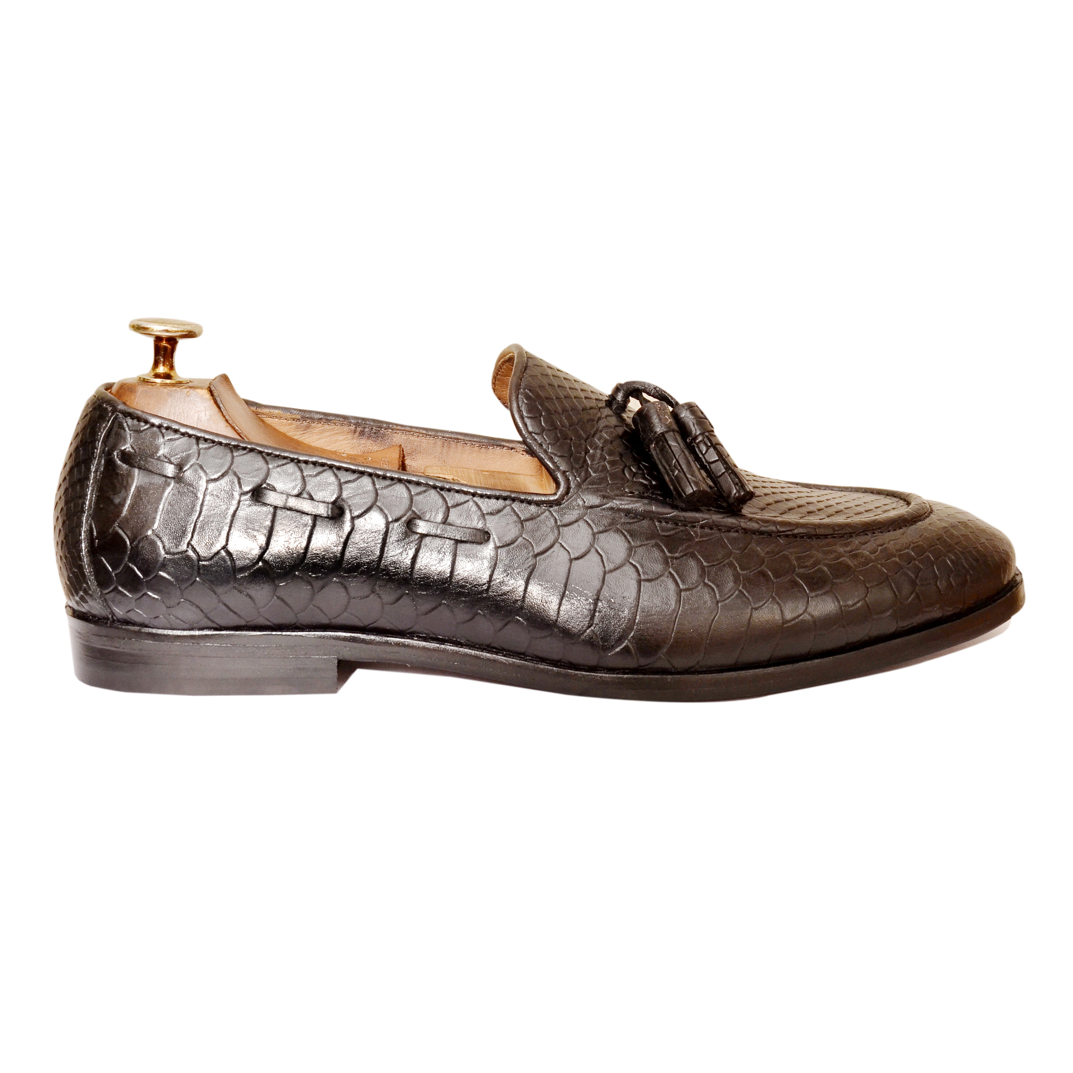 Python Embossed Loafers With Tassles