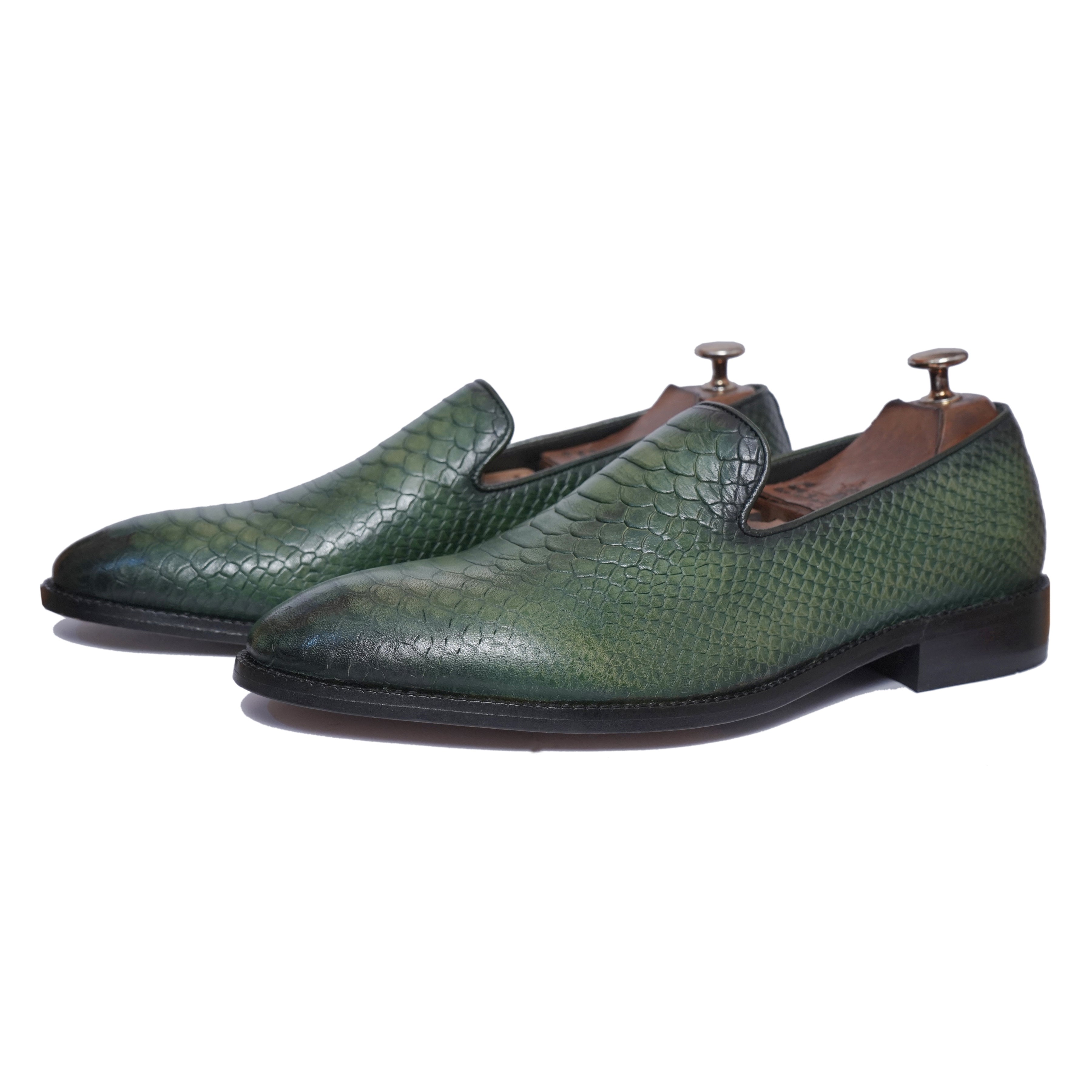 Python Embossed Loafers | Green