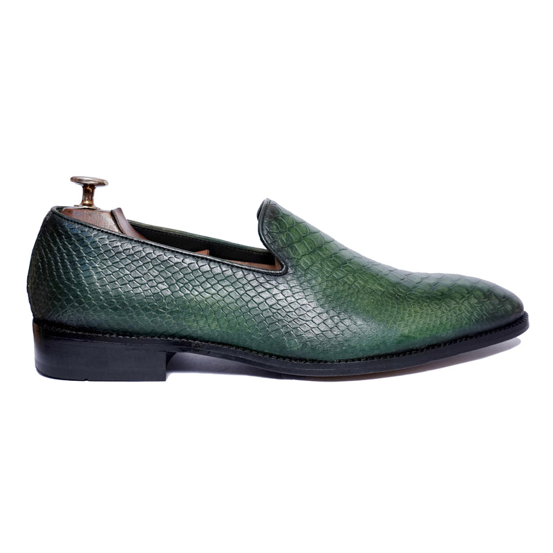 Python Embossed Loafers | Green