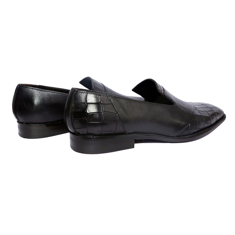 Croco Textured Loafers - Blk
