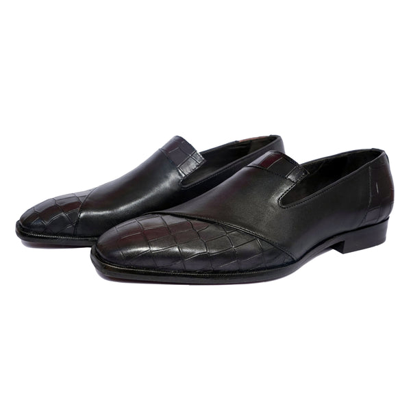 Croco Textured Loafers - Blk