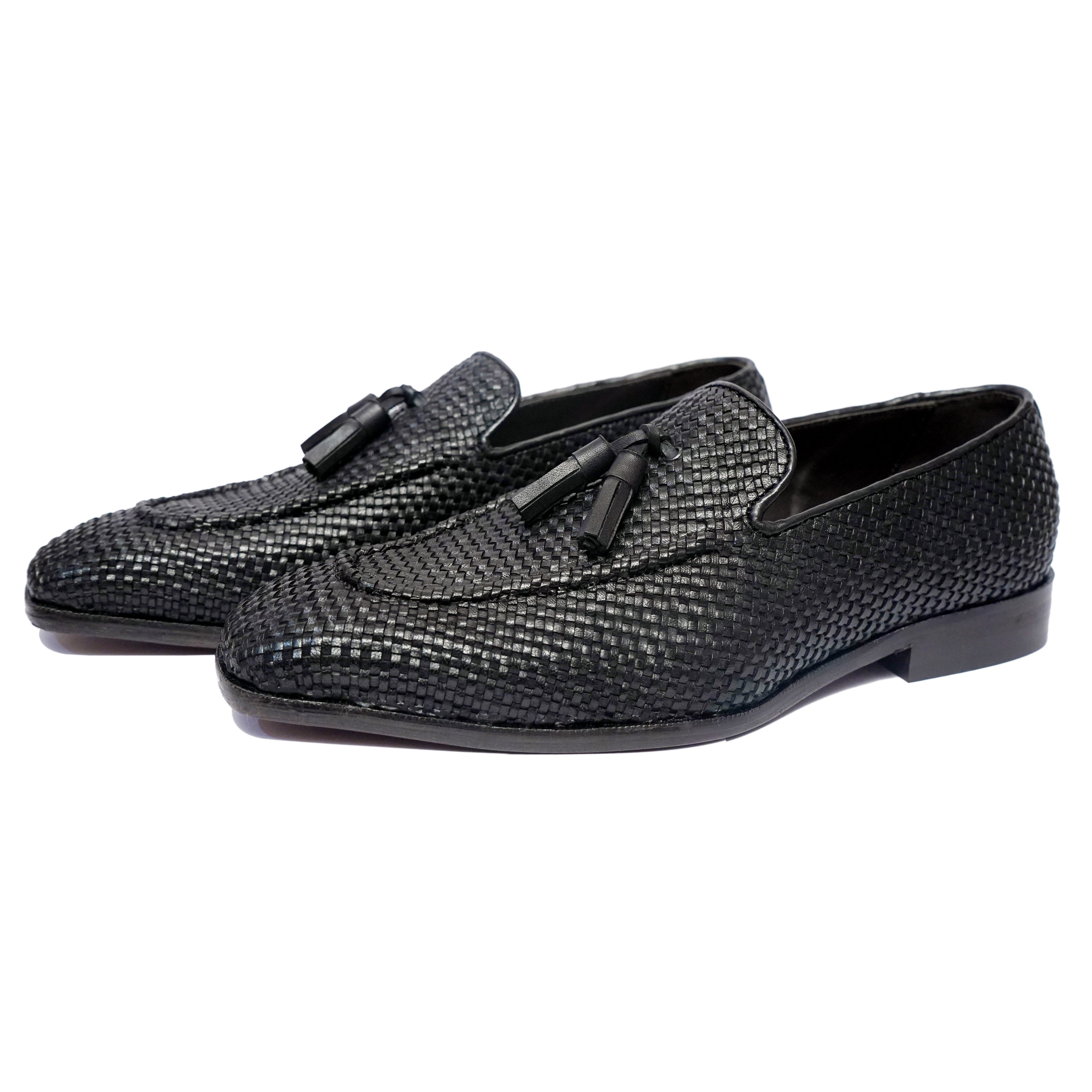 Tassel Loafers Black Weave