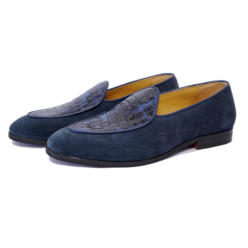 Belgian Loafers Blue Suede