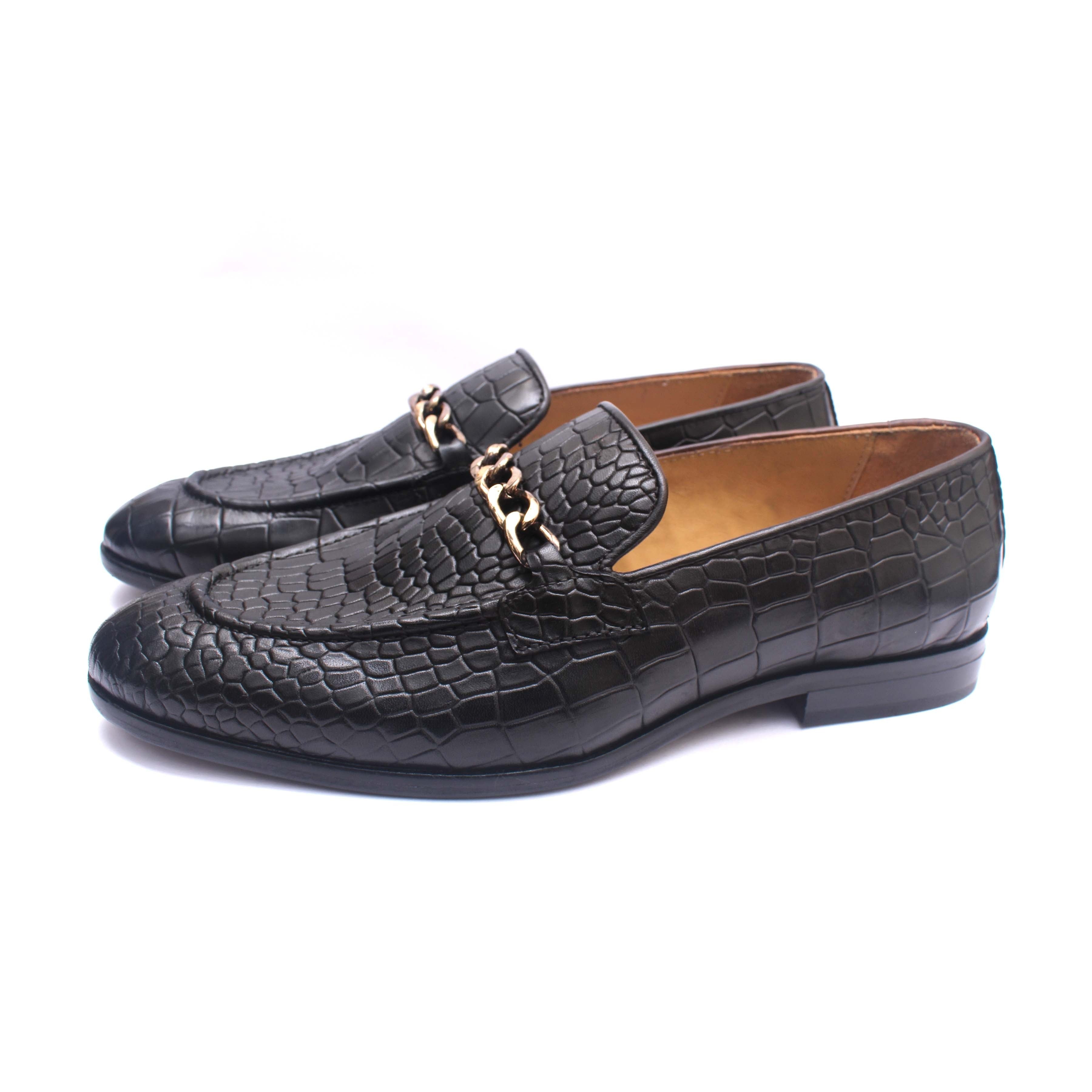 Croco Loafers With Chain