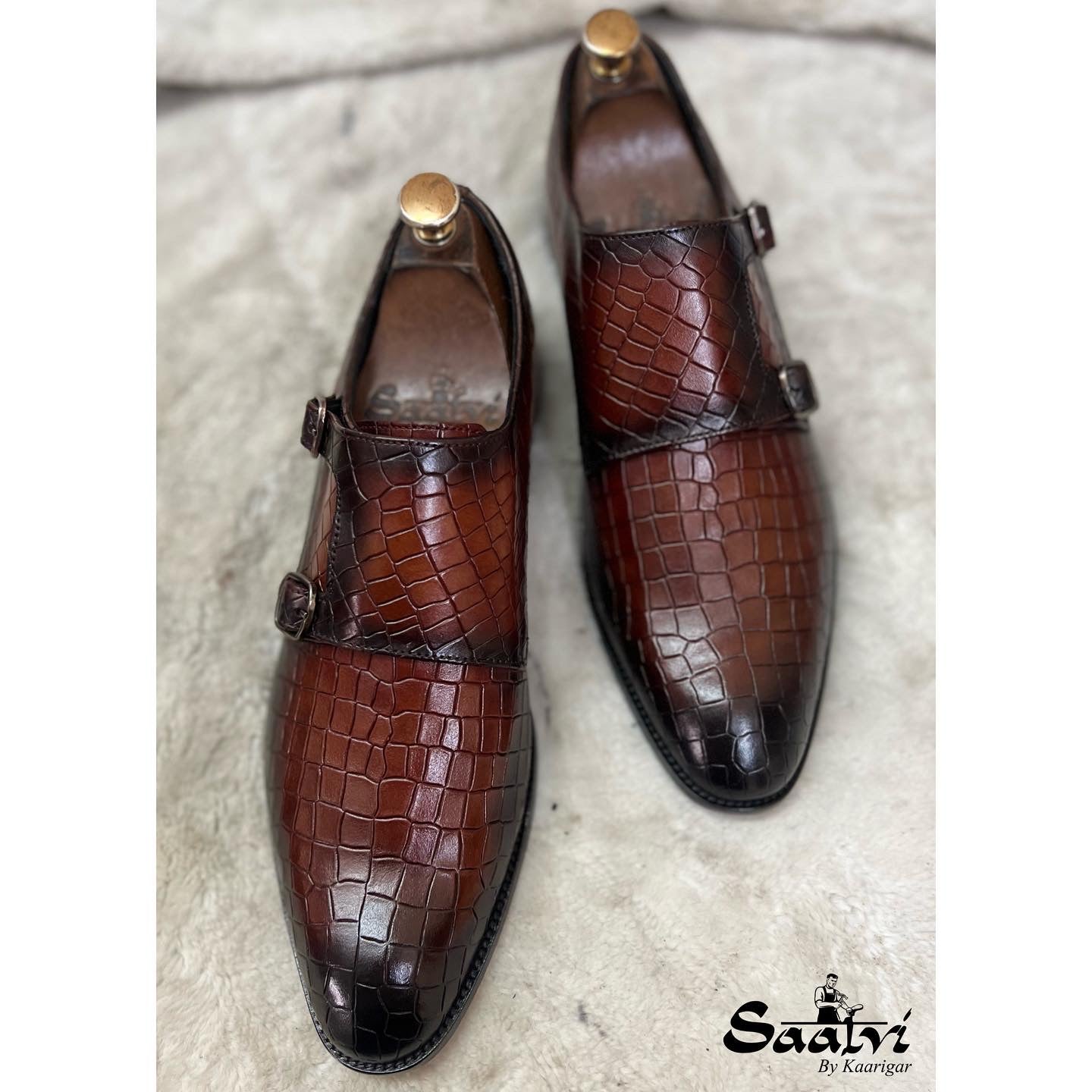 Double Monk Strap Croco Hand Finished