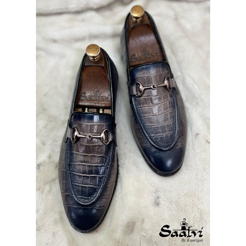 Crocodile Embossed Horsebit Loafers