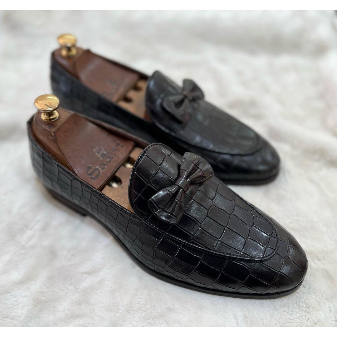 Croco Belgian Loafers Bow