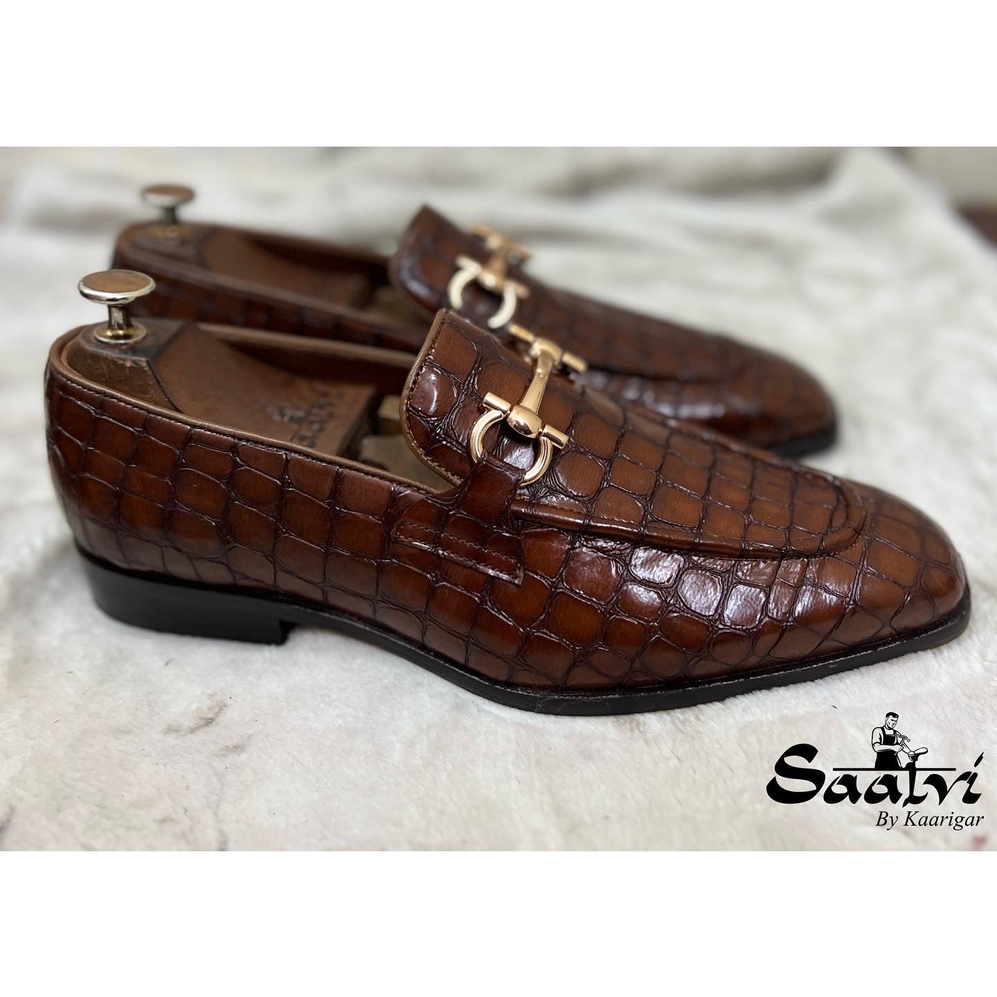 Brown Croco Loafers With Buckle