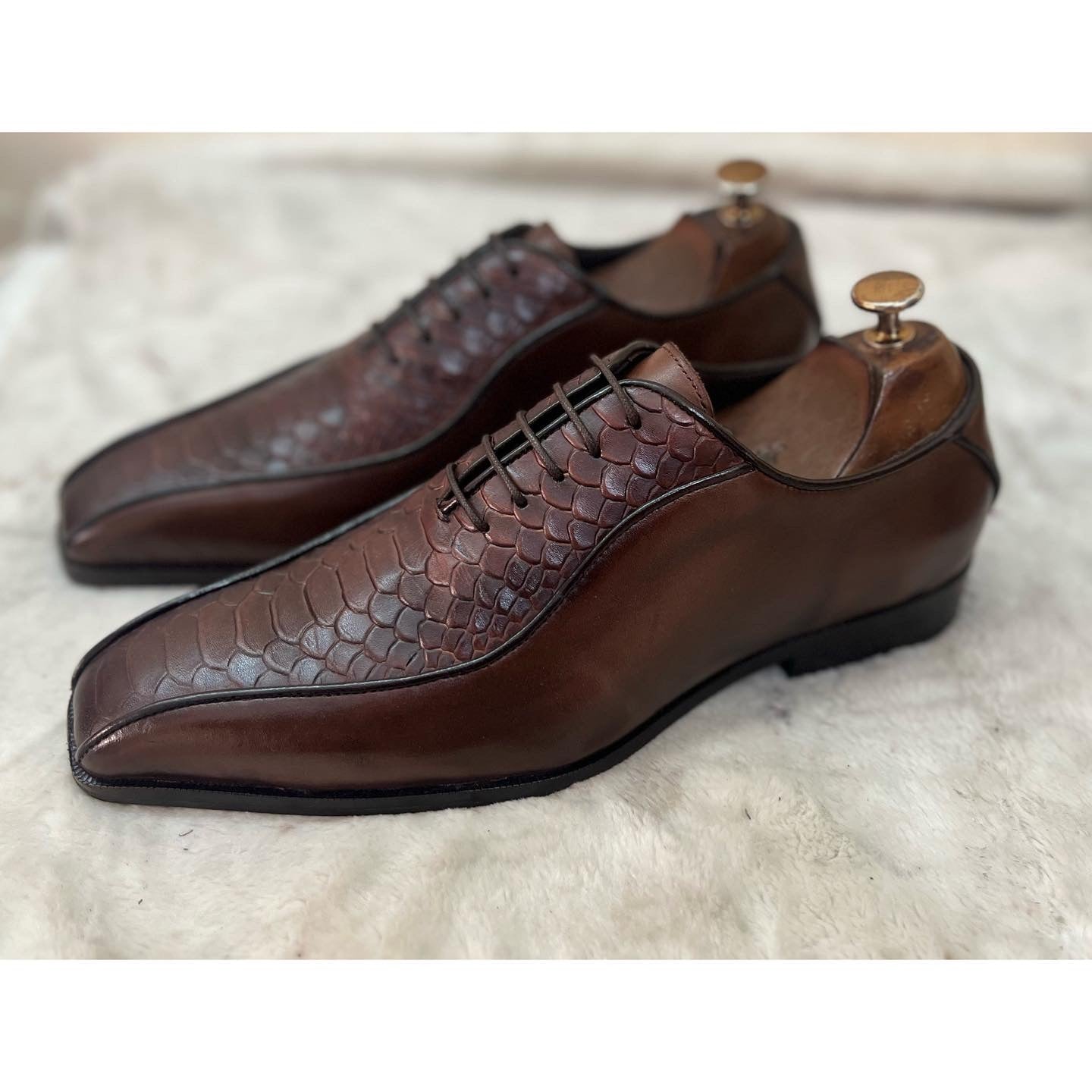 Pyhton Embossed Oxfords Brown Laceups