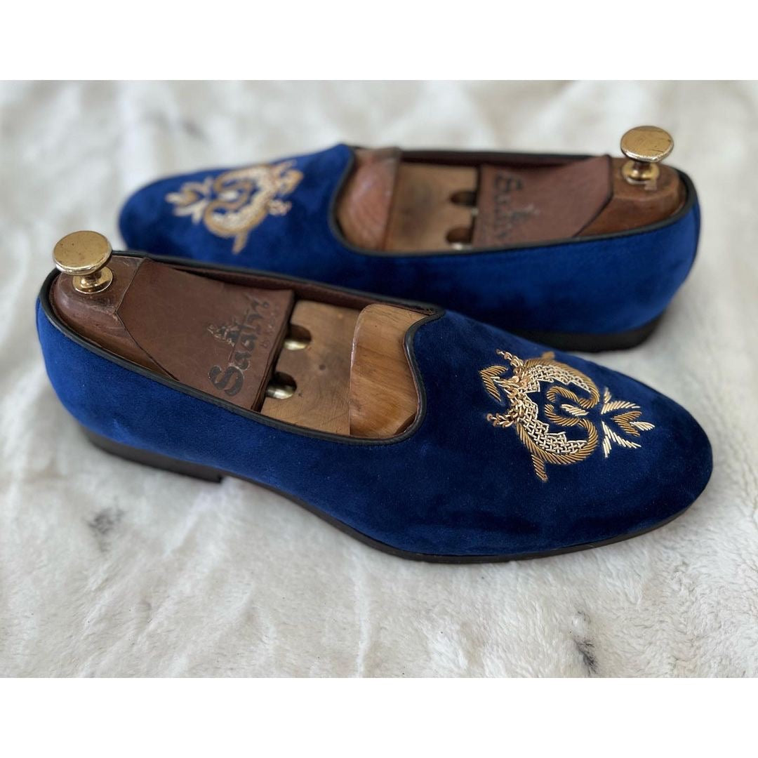 Blue Velvet Crown Zardosi Embroidery