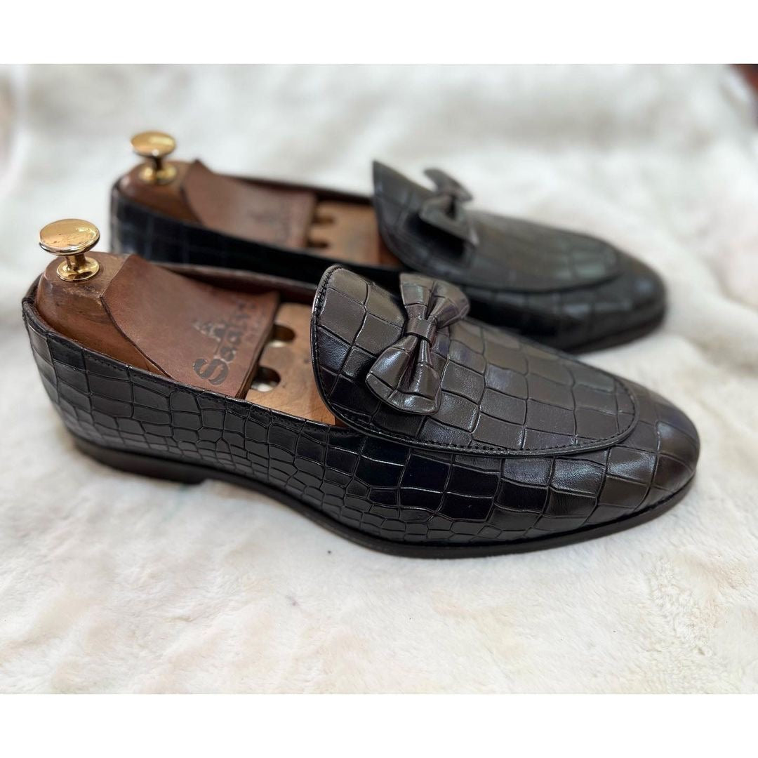 Croco Belgian Loafers Bow