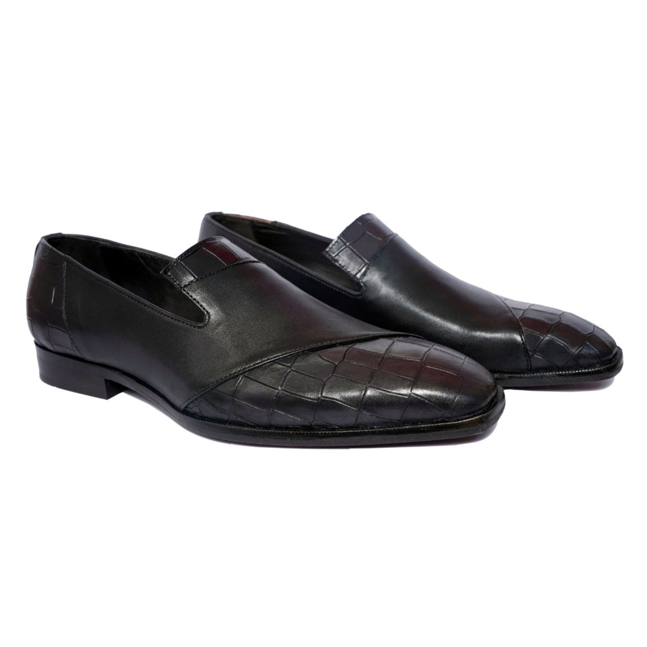 Croco Textured Loafers - Blk