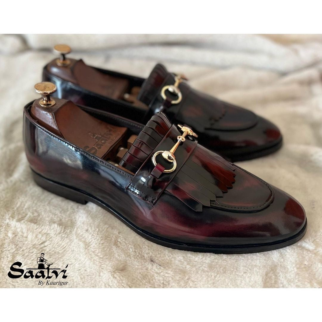 Horsebit Loafers With Fringes Bordo