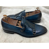 Blue Double Monk Strap Loafers