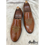 Tan Slipons Crest Hand Embroidery
