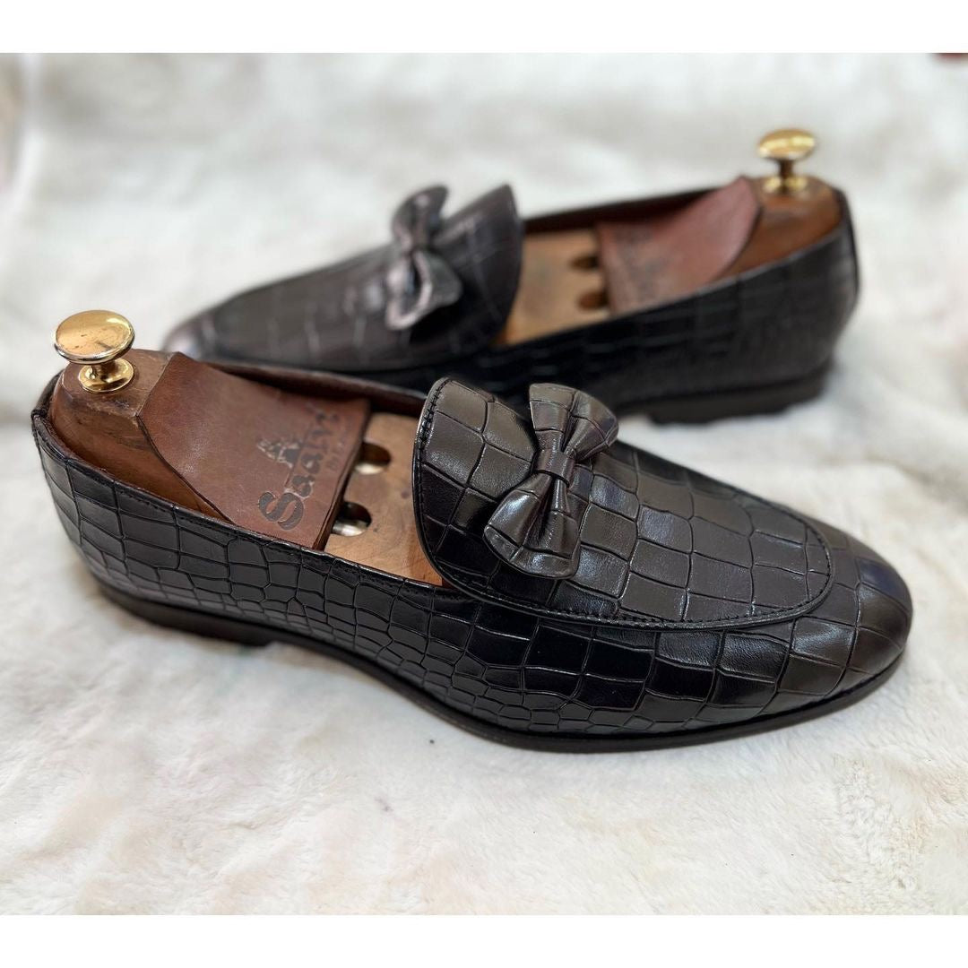 Croco Belgian Loafers Bow