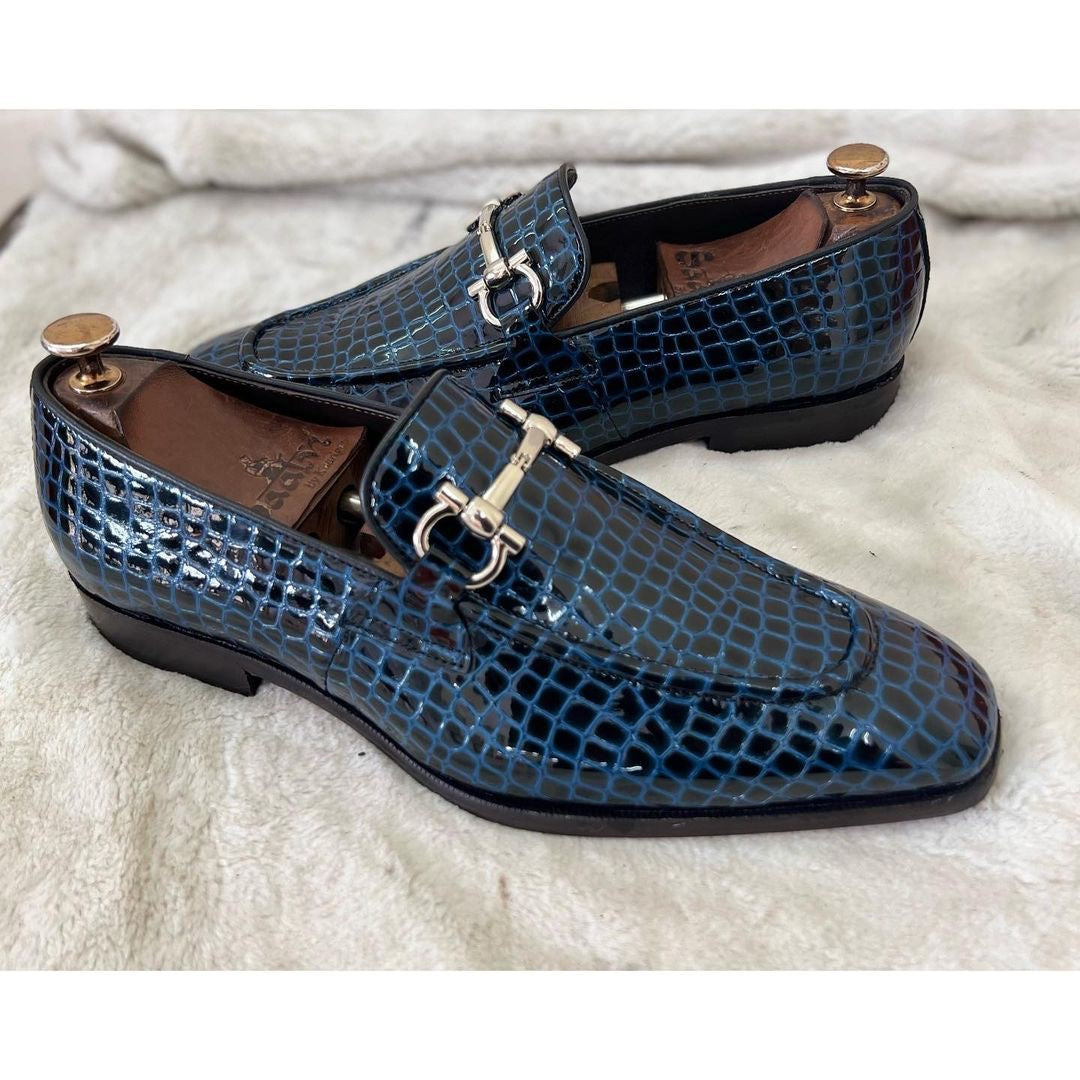 Patent Croco Loafers Blue