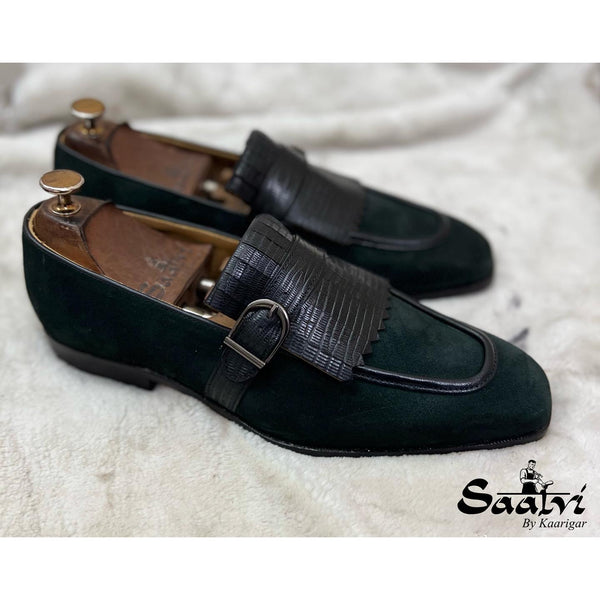 Green Suede Loafers With Fringes