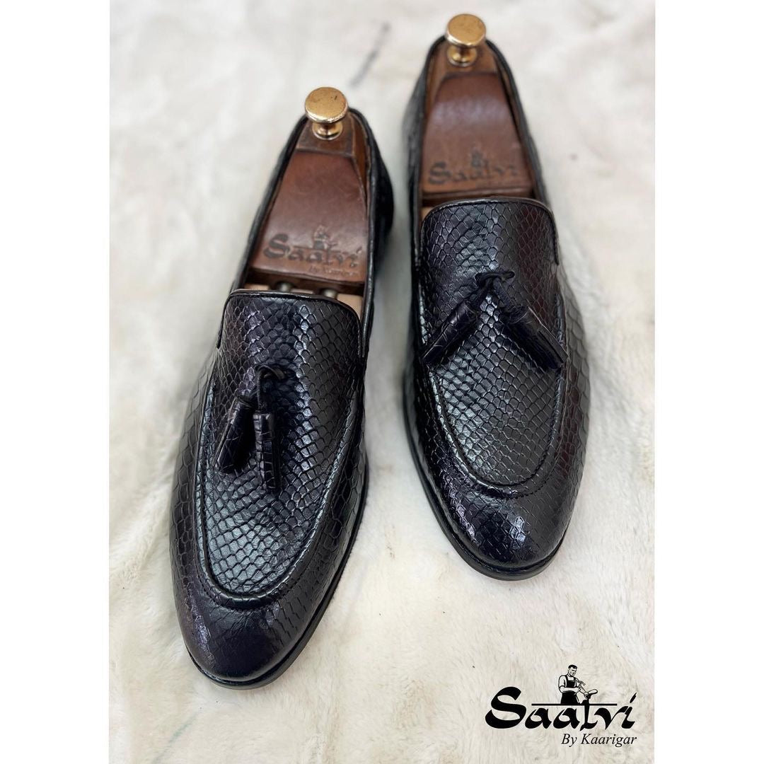 Python Embossed Loafers With Tassles