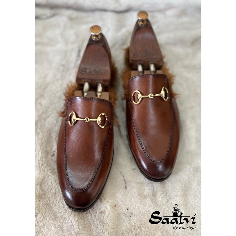Tan Mules With Fur