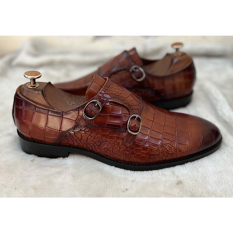 Double Monk Strap Croco Hand Finished