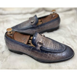 Crocodile Embossed Horsebit Loafers