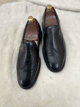 Black Soft Leather Wingtip Light Weight Loafers
