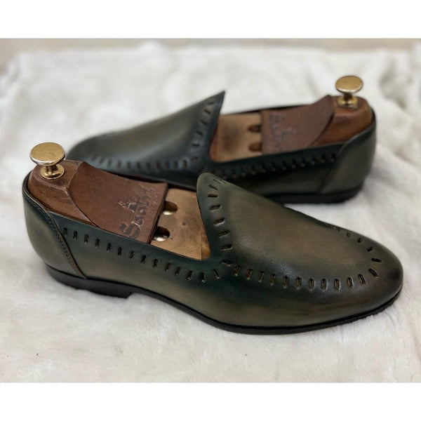 Cut Work Jutti Olive