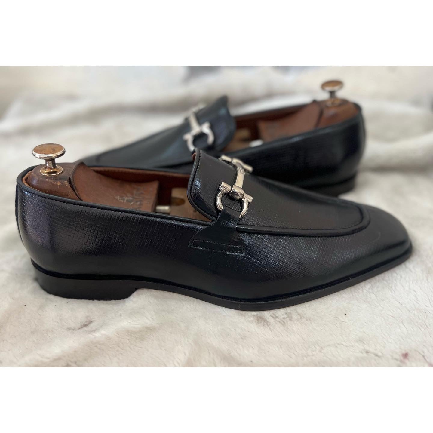 Black Loafers With Silver Metal Trim