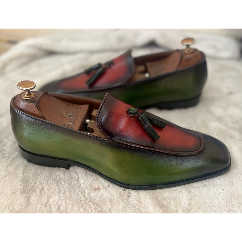 Green&Red Loafers With Tassels