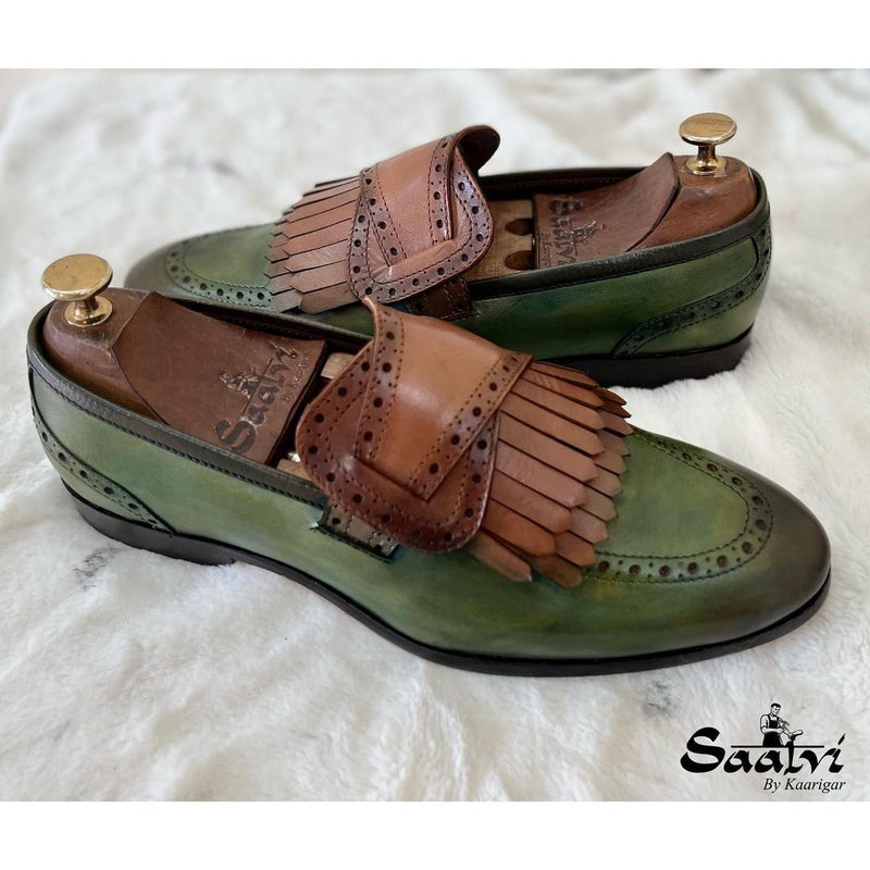 Butterfly Loafers With Fringes Green