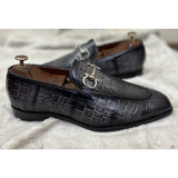 Grey Croco Loafers With Tassels