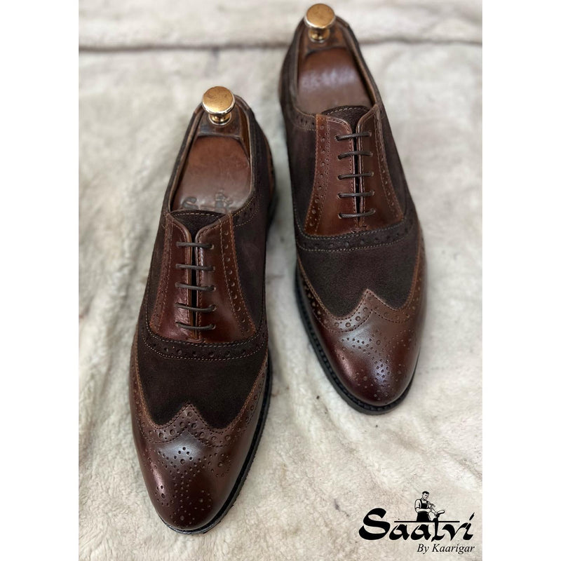Brown Suede & Leather Brouge Oxfords
