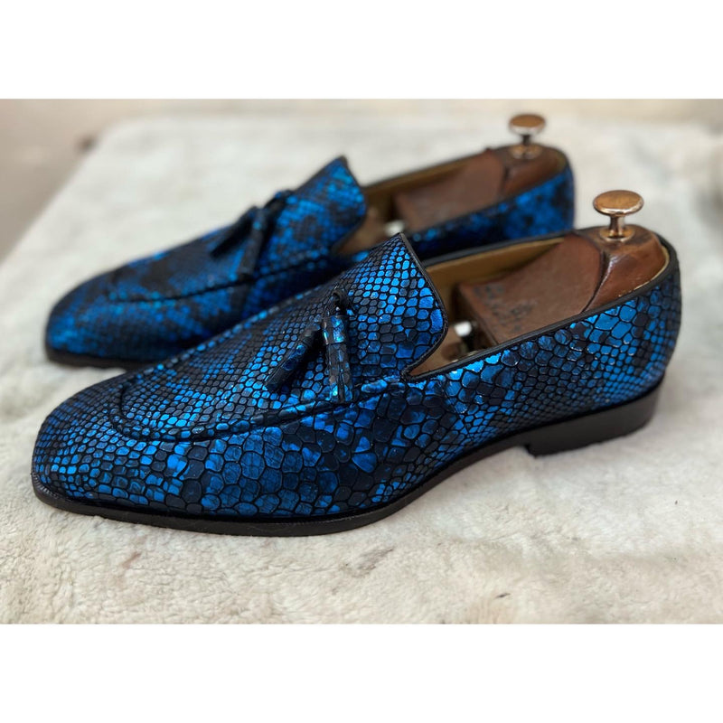 Snake Foil Loafers With Tassels Blue