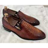 Python Embossed Loafers | Tan