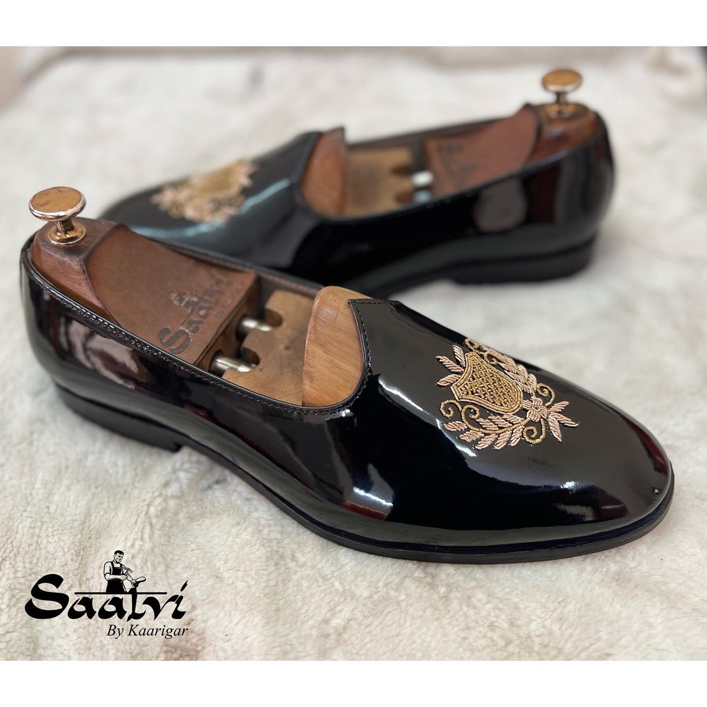 Black Patent Jalsa With Zardosi Embroidery