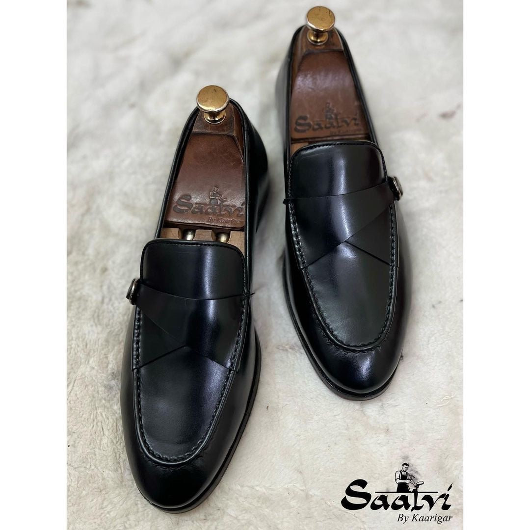 Black Calf Loafers With Strap