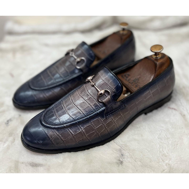 Crocodile Embossed Horsebit Loafers