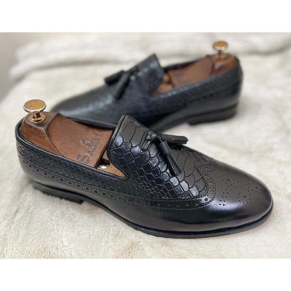 Twin Texture Wingcap Loafers Black