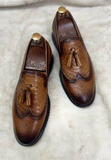 Twin Texture Wingcap Loafers Python TAN