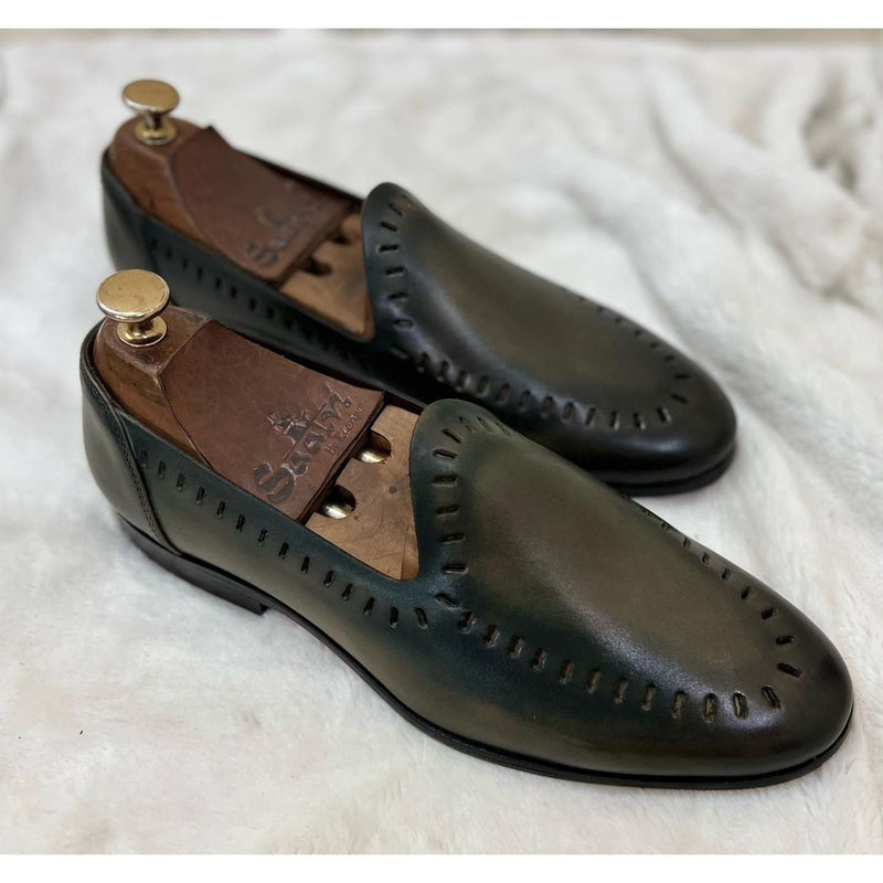 Cut Work Jutti Olive