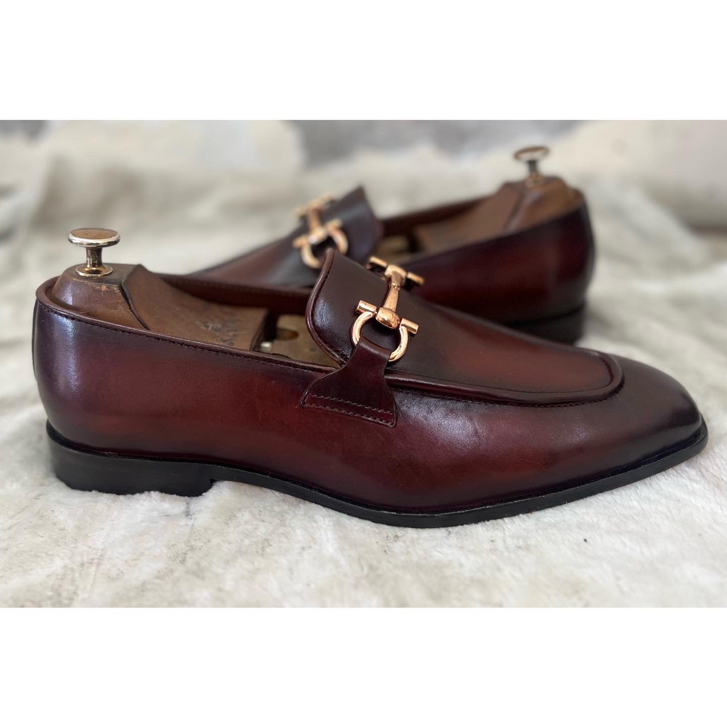 Wine Horsebit Loafers Hand Finished