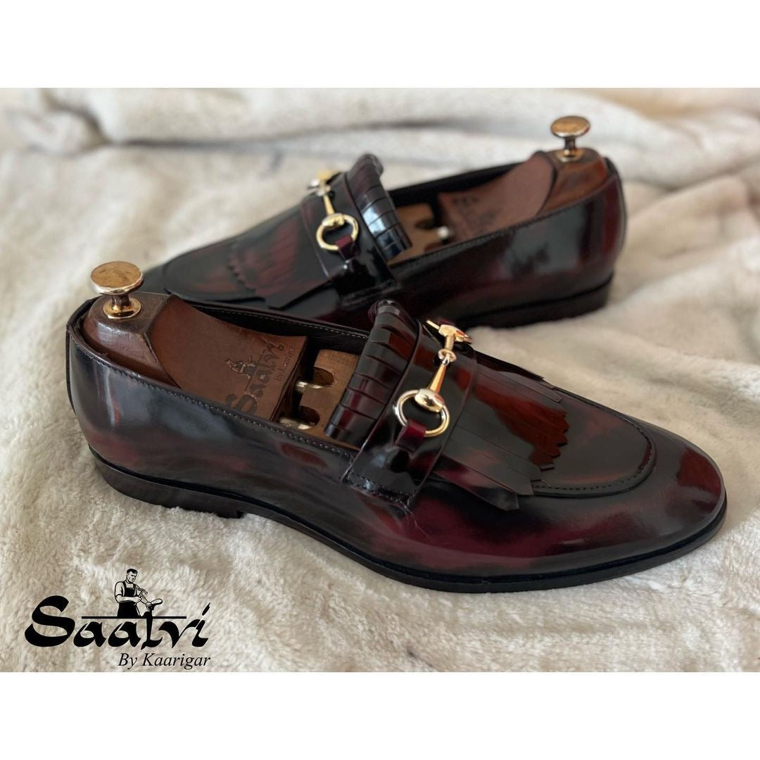 Horsebit Loafers With Fringes Bordo