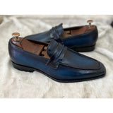 Blue Hand Finished Penny Loafers