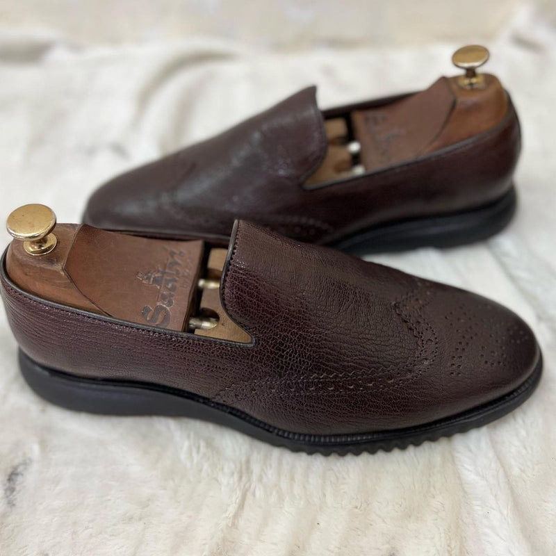 Brown Soft Leather Wingtip Light Weight Loafers