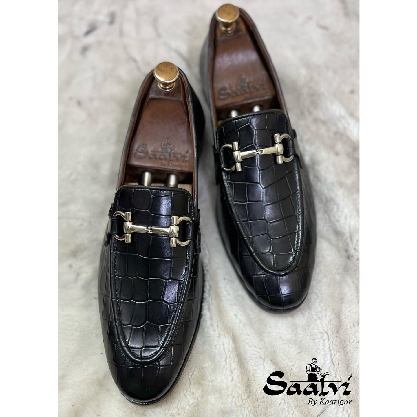 Black Croco Horsebit Loafers