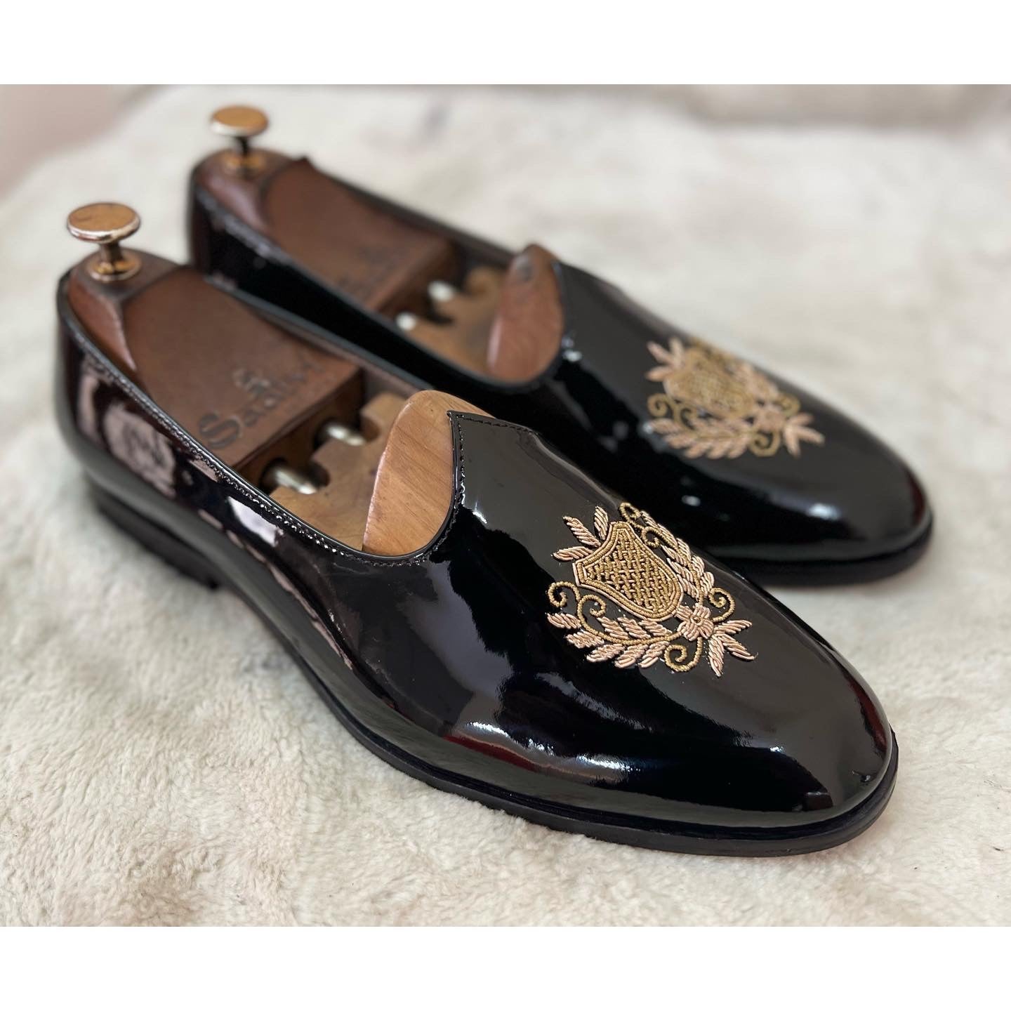 Black Patent Jalsa With Zardosi Embroidery